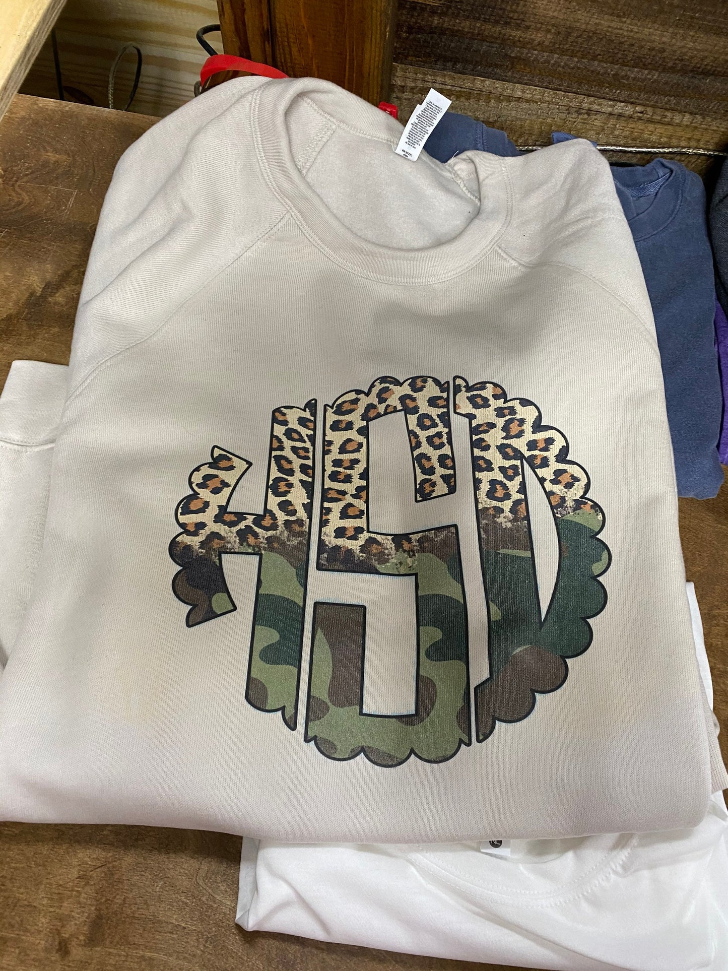 Monogrammed camo/cheetah sweatshirt
