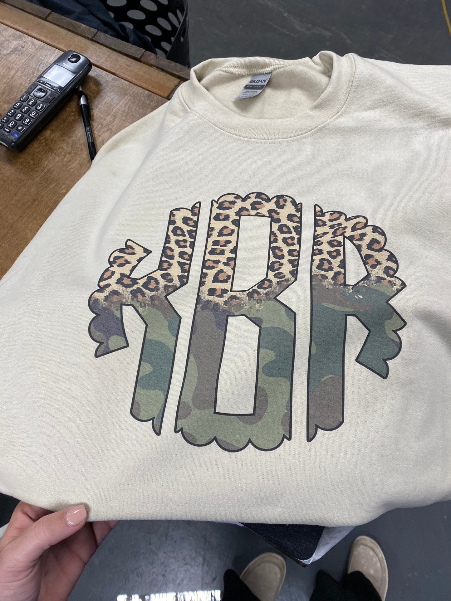 Monogrammed camo/cheetah sweatshirt